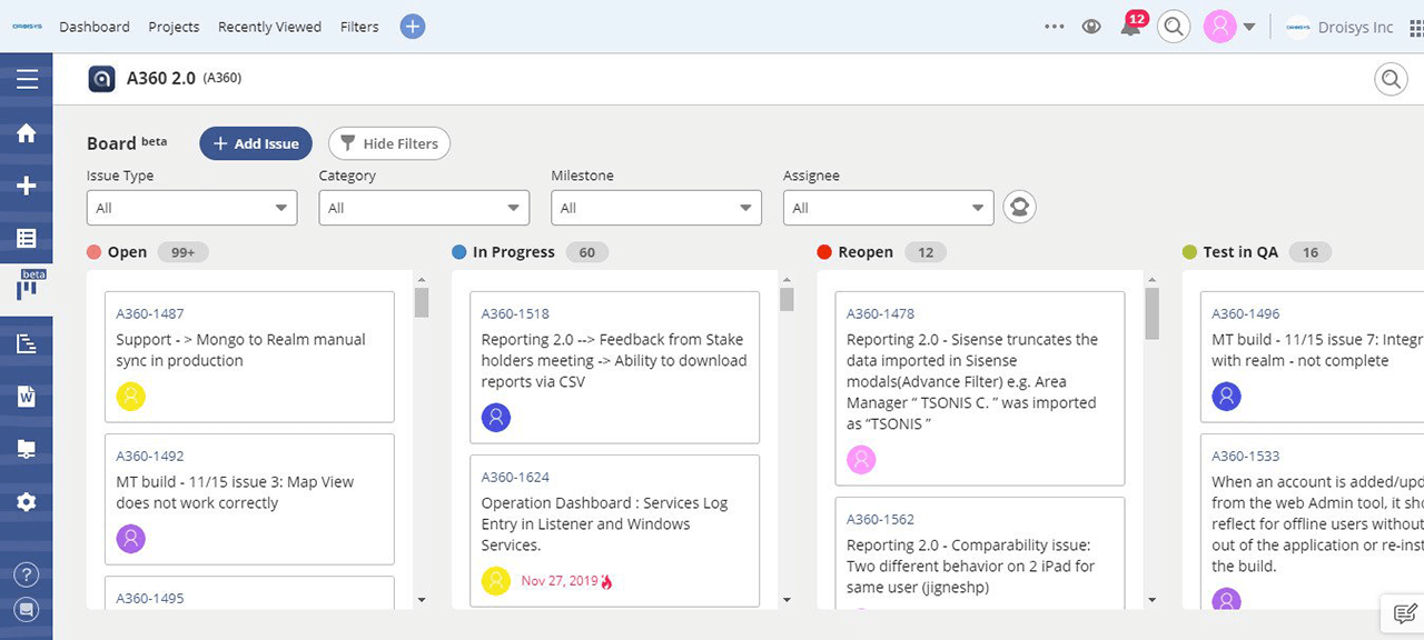 Examples of Droisys using Backlog’s Kanban-style board.
