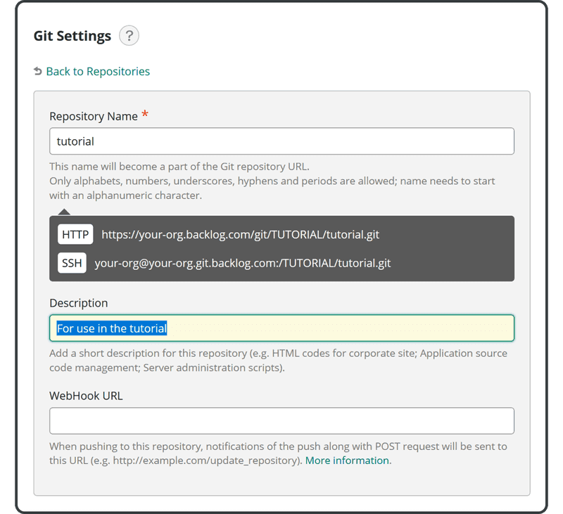 Click Create Repository button after entering Repository name and Instruction