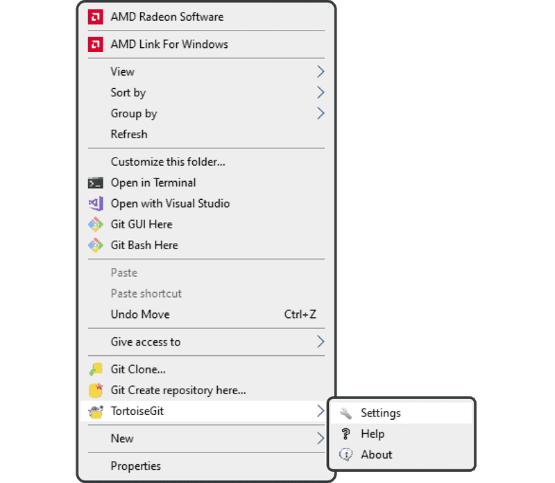 right-click and choose TortoiseGit, then choose Settings