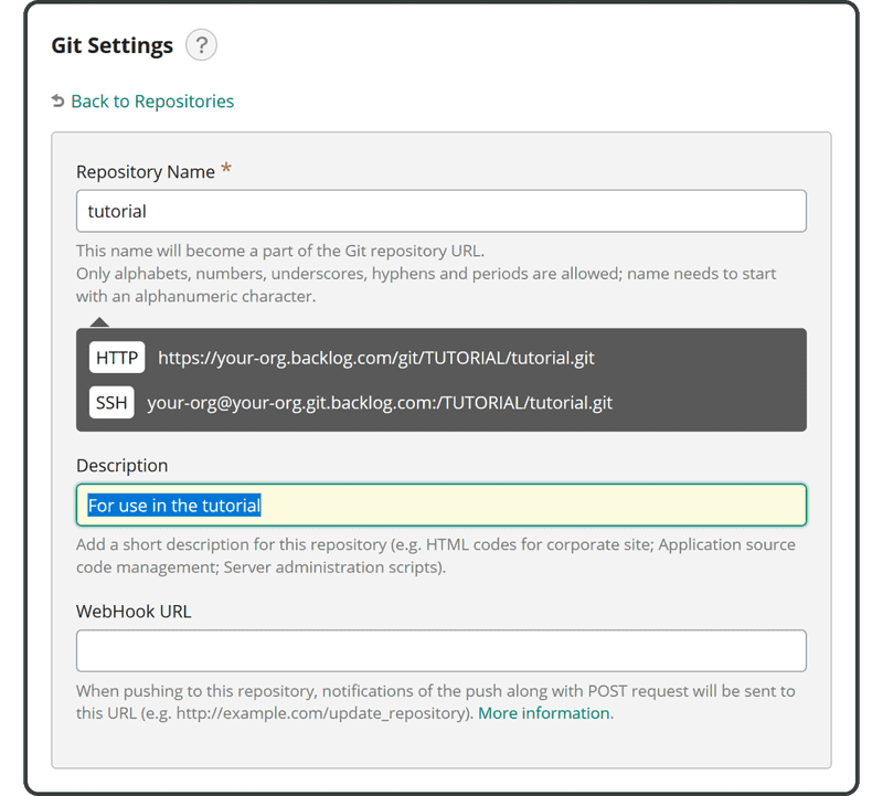 Click Create Repository button after entering Repository name and Instruction