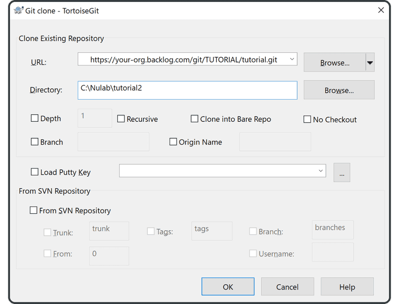 Enter the URL of the remote repository, then click OK