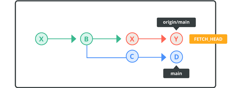 Diagram displaying revision history of branches with different mains.