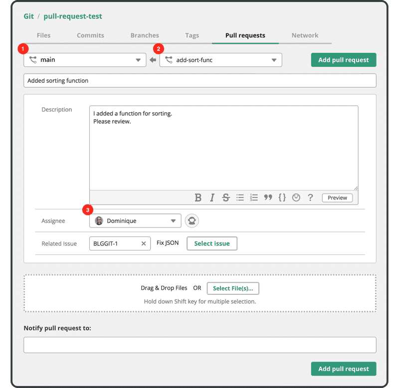 The pull request screen